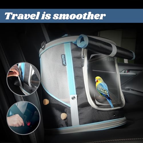 halinfer Small to Medium Bird Travel Carrier Cage, Portable Parrot Parakeet Cockatile Conure Transport Cage with Clear Window and Fabric Shade, Round Carry Bird Bag - color: Black