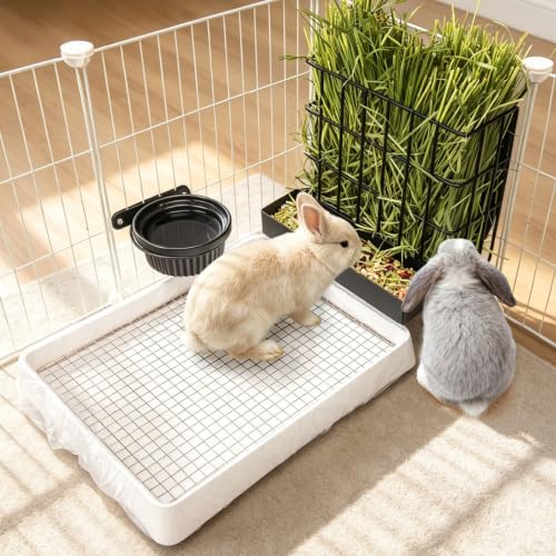 BESNEW 3 in 1 Rabbit Hay Feeder with Litter Box,Upgraded Metal Hay Rack & Litter Tray & Water Bowl,Quick Cleaning,Easy to Install,Bunny Supplies for Rabbit Guinea Pig Chinchilla Small Animals - color: Black, size: 10in set