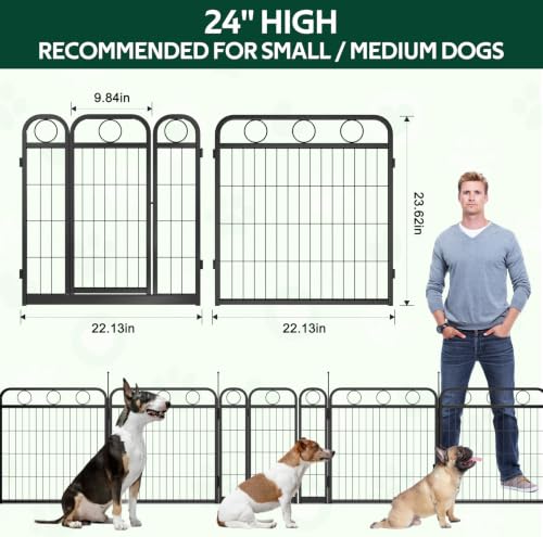 Dog Playpen - 24 Inch 8 Panel Metal Dog Pen with Door, Foldable Dog Crate Kennel Puppy playpen Exercise Pen for Small Medium Dogs, Indoor Outdoor Yard RV Camping - size: 24"H