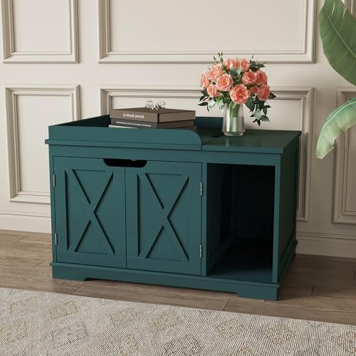 PUPETPO Cat Litter Box Enclosure Furniture, Hidden Litter Box Cabinet with Flip Top, 31.5" Indoor Cat House Washroom for Kitty, Medium and Large Cat, Green - color: Green
