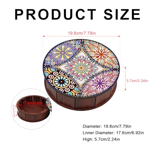 Diamond Art Storage Box Mandala Diamond Painting Wooden Snack Box Flower Gem Painting Candy Box Gem Art Organizer Case Embroidery Kit Mosaic Kits for Adults Storage Containers with Lid - color: Mandala 2