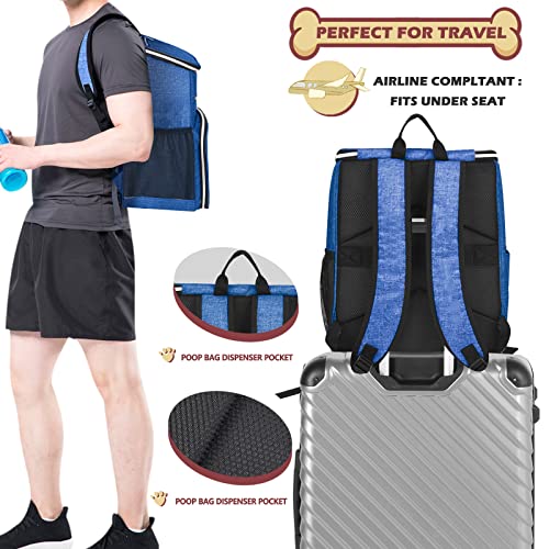 BAGLHER丨Dog Travel Bag Backpack, Airline Approved Pet Supplies Backpack, Dog Travel Bag with 2 Silicone Collapsible Bowls and 2 Food Baskets Blue - color: Blue