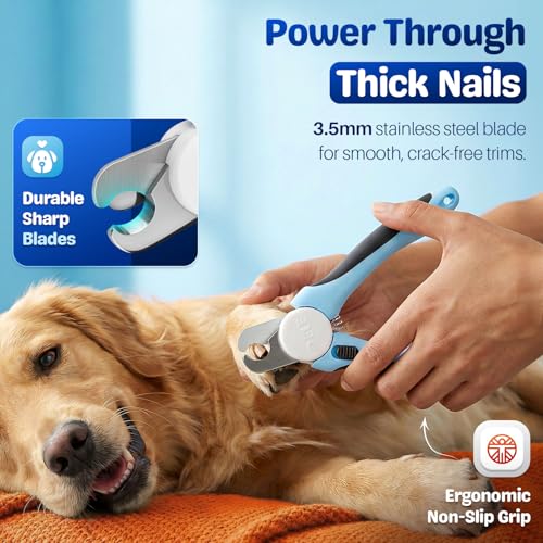 Flexzion Dog Nail Clippers and Cat Nail Trimmer with Safety Guard, Blue | Pet Nail Clippers with a 3.5 mm Stainless Steel Blade for Grooming Puppies, Indoor Cats and Small, Medium or Large Dog Breeds - color: Blue