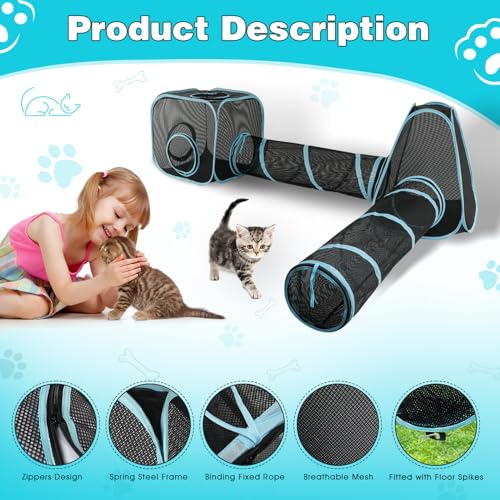 Outdoor Cat Enclosure, 9.45 ft Pop-Up Cat Tent with Tunnel Kit | 4-Piece Kit with 2 Tunnels, 33.86 x 11.81 in Tubes, Breathable Mesh, Pop-Up Setup, Storage Bag, DIY Layouts, Cats