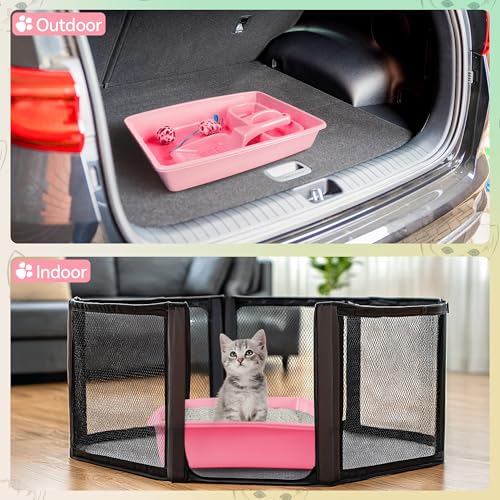 PAWISE Cat Litter Box Set, Small Kitten Starter Kit, Includes Litter Box, Litter Scoop, Double Dish Feeding Bowl, Cat Mouse Toy, Kitty Ball Toy, Pink - color: Pink