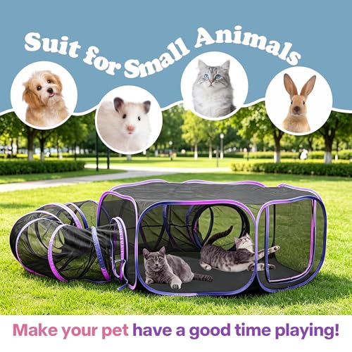 PAWISE Outdoor Cat Enclosure, 2-in-1 Portable Catio with Cat Tent and Tunnel, Pop Up Cat Playpen for Indoor Outdoor Cats and Small Animals, with Storage Bag - size: 122in