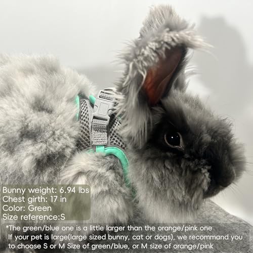 Rabbit Harness and Leash Set Escape Proof, Adjustable Soft Padded Vest, Breathable Mesh Bunny Harness with Reflective Strap, Safe for Small Animals(Blue,M) - color: Blue, size: M