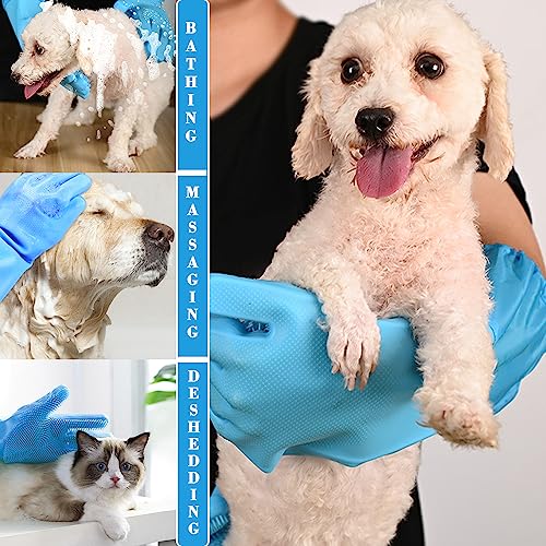 Pet Grooming Gloves Pet Hair Remover Cat, Dog Washing Gloves Silicone Heat Resistant Cleaning Gloves with High-Density Teeth Grooming Gloves for Dogs, Cats, Horses, Rabbits (2 Pairs - Blue) - color: 2 Pairs - Blue