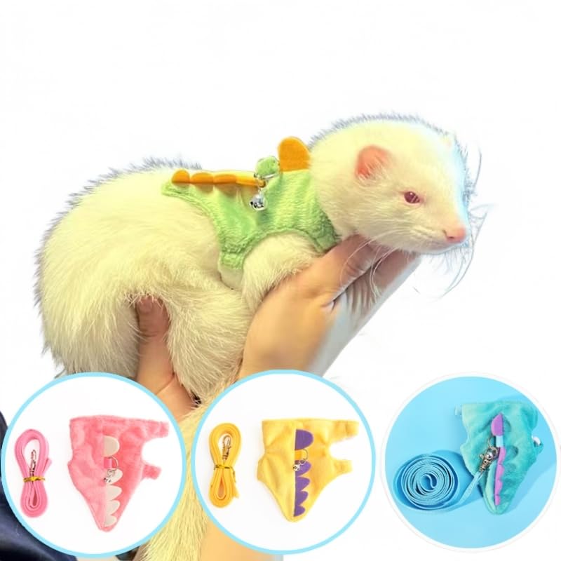 Small Animal Harness and Leash Set, Adjustable Escape Proof Ferret Harness Vest for Adult Ferret, Meerkat, King Squirrel & Fancy Rat, Soft Comfortable Pet Walking Harness with Leash - color: Yellow