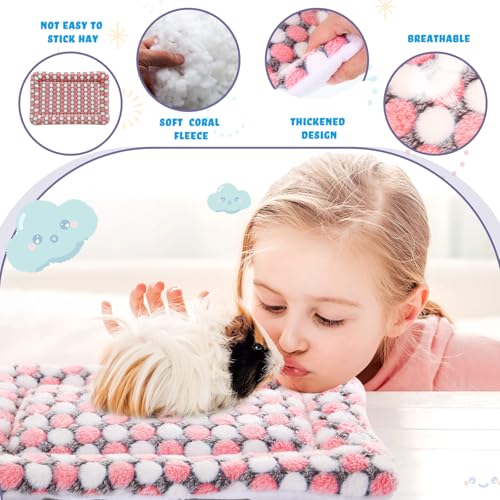 Tudomro 8 Pcs Bunny Guinea Pig Beds with Cleaning Dustpan Brush 14.5"x10.6" Warm Fleece Guinea Pig Pads Small Animal Sleeping Mats Accessories for Rabbit Hamster Squirrel Hedgehog Chinchilla Ferret