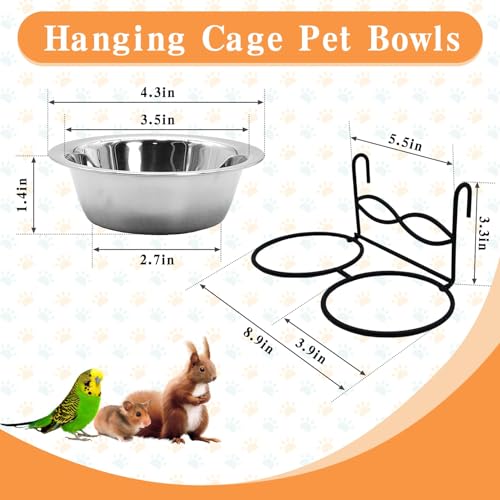 kathson Hanging Bird Bowls for Cage, 2 PCS Stainless Steel Metal Pet Food Water Dishes with Holder Feeder Cage Coop Hook Feeder Cups for Birds, Parrots, Small Sized Dogs and Cats (4.3 Inch Dia) - size: 4.3 Inch Dia