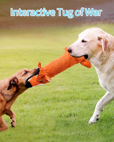 Dog Toys, Squeaky Plush No Stuffing Crinkle Dog Toy for Small Medium Large Dogs, Interactive Puppy Teething Water Bottle Dog Chew Toy (Fox) - style: Fox