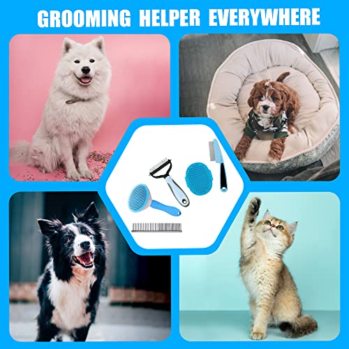 Dog Brush Grooming Kit 5PCS - Dog Brush for Shedding,Puppy Brush and Flea Comb for Dogs, Slicker Brush Comb and Dog Hair Brush Set Blue, Grooming at Home or Travel - color: B-Blue 5 Kits