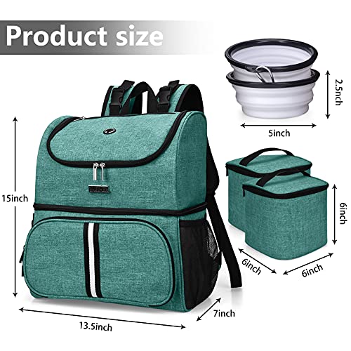 BAGLHER Pet Travel Bag, Double-Layer Pet Supplies Backpack (for All Pet Travel Supplies), Pet Travel Backpack with 2 Silicone Collapsible Bowls and 2 Food Baskets Green - color: Green