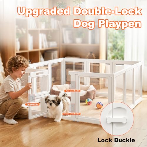 Clear Acrylic Dog Playpen,Indoor Dog Pen,30.3" H,8 Panels | White,Puppy Playpen with Tool-Free Assembly,Dog Play Pen Indoor & Kennel Whelping Cage for dogs,cats & rabbits - size: 30.3"H-8PCS