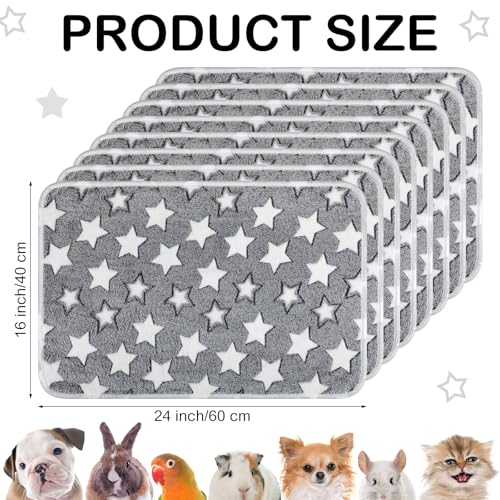Tudomro 8 Pcs Absorbent Guinea Pig Blankets Washable Small Animal Fleece Bedding Cage Liners Reusable Pet Sleep Mat Pad Cover for Ferret Chinchilla Furniture Protection(Grey Star,16 x 24 Inch) - size: 16 x 24 Inch