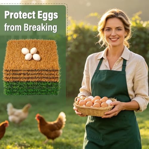 8 PCS Chicken Nesting Pads 12''x12''washable nesting pads for chicken coop | Artificial Grass Box Liners for Laying Eggs Green and Light Brown Chicken Bedding for Nesting Box Pets Garden Indoor Outdoor - size: 8 PCS