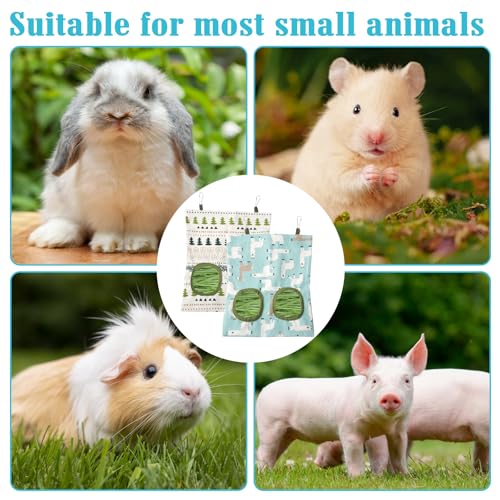 2 Packs Rabbit Hay Feeder Bag, Hanging Hay Feeders Washable 2 Hole Guinea Pig Hay Feeder Bag for Bunny Rabbits Chinchillas Hamsters Small Pets Animals