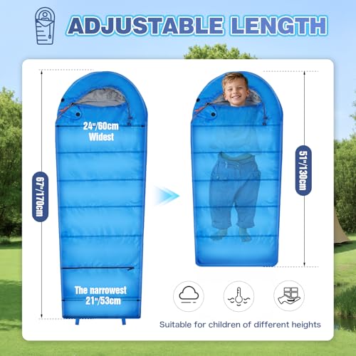 REDCAMP Kids Mummy Sleeping Bag for Camping, 3 Season Cold Weather Sleeping Bag Fit Boys,Girls & Teens, Blue/Rose Red - color: Blue for Kids Mummy