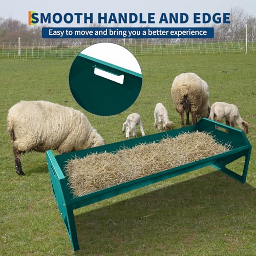 22 Gallon Capacity Livestock Feeder, 45" Hay Feeder for 10 Sheep Once, Heavy Duty Steel Livestock Feeding Trough for Horse, Goat, Sheep, Cattle, Cow, Alpaca, Dark Green | Heavy Duty Steel Livestock Feeding Trough for Horse, Goat, Sheep, Cattle, Cow, Alpac