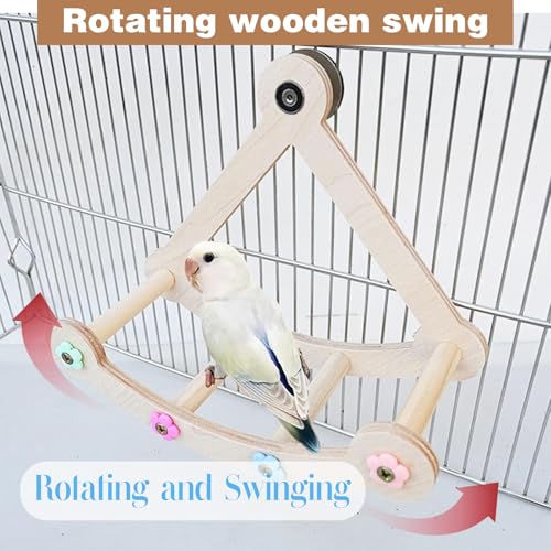 Bird Stand Perch,Interactive Rocking Parakeet Perch, Wooden Exercise Wheel Cockatiel, Parrot Swing,Bird Playground Play Stands for Conure Budgie(A) - color: A