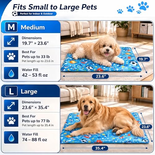 Dog Cooling Mat, Water-Activated Gel Ice Pad for Dogs&Cats, Self-Cooling Mat Soccer Fan Dog Gifts, Waterproof Wipe-Clean, Soccer-Themed Summer Beds for Outdoor&Indoor Large/Medium/Small Pets - size: Large：23.6”×35.4”