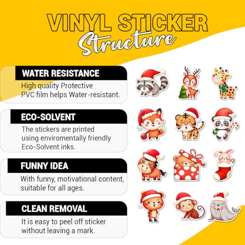 12 Pcs Cute Christmas Animal Stickers, Holiday Decals Featuring Bear, Panda, Fox, Tiger, Giraffe, Deer, Monkey, Bunny in Santa Hats, Festive Stickers for Kids, Gifts, Laptop, Bottle, Notebook 2 Inches - color: Animal, size: 2 Inches