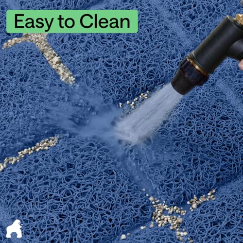 GORILLA GRIP Cat Litter Box Mat, Cushioned Coil Mesh Litter Trapping Mats, Scatter Control Supplies for Less Mess, Phthalate Free, Ultra Deep Catch Grooves, Rinse or Vacuum to Clean, 24x17 Navy Blue - color: Navy, style: Small (24" x 17")