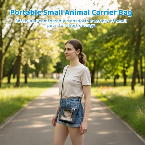 Small Animal Carrier Bag, Breathable, Adjustable & Removable Shoulder Strap & Hand-Carry Design, Clear Front Window, Washable for Hamsters & Sugar Gliders, 7.1 x 3.5 x 5.5 in