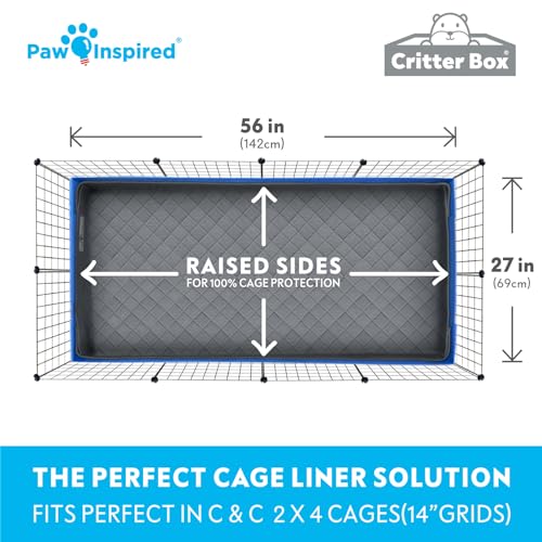 Paw Inspired Reversible Critter Box, C&C 2x4 (14-Inch Grids), Gray/Pink | Washable Fleece Cage Liner, Raised Sides, Bedding for Guinea Pigs Rabbits, Hamsters, Small Animals, Edge Protected Pee Pads - color: Gray/Pink, size: C&C 2x4 (14" Grids)