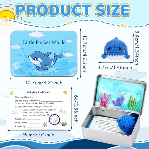 Little Pocket Whale, Mini Ocean in a Tin Box, Cute Travel Buddy | Cute mini whale in a pocket tin, a calming desk gift and collectible for coworkers, friends and ocean lovers - style: Whale