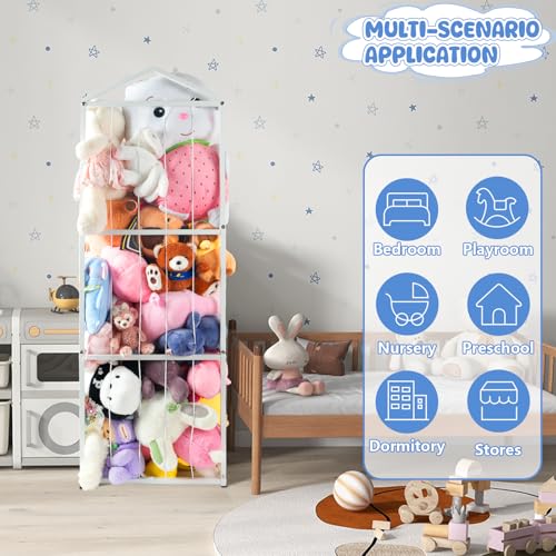 NomNest Stuffed Animal Storage Zoo, Large Metal Plushies Organizer, Heavy Duty Metal Teddy Bear Toy Holder for Kids' Bedroom & Playroom & Nursery (Non-Wheeled, White) - color: Pure white