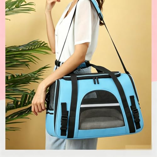 Cat Carrier Bag, Airline Approved Soft Carrier for Cats & Small Dogs | Airline approved pet carrier for pets under 15lb, breathable mesh with privacy cover, lightweight, foldable & washable - color: Blue