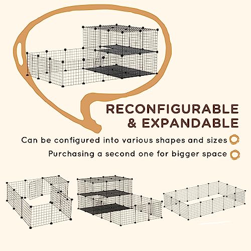 PawHut 47 Panels Pet Playpen Small Animal Playpen with Doors 14" x 14" | Portable Metal Wire Yard Bunny Pen, Guinea Pigs, Chinchillas