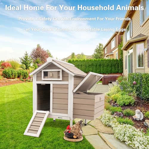 Gowoodhut Chicken Coop Rabbit Hutch with Removable Trays,Raised Floor Hen House with Nesting Box,Wooden Outdoor Poultry Cage Pet House with Ramp Run Hen Cage for Garden Backyard,Grey - size: Chicken-25