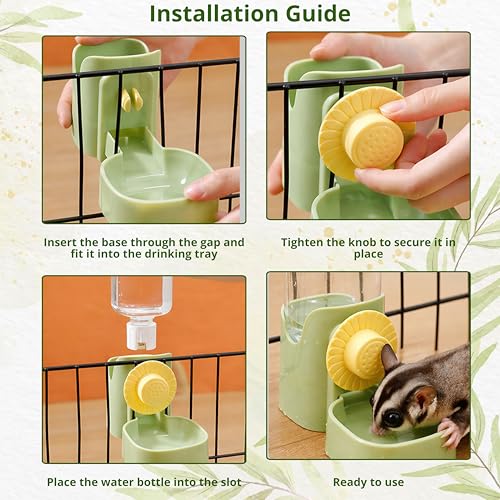 Sugar Glider Cage Water Dispenser Dripless, Non-Drip Water Bottle and Brush, Sugar Glider Accessories, Small Pets Drink Bottle for Rats Gerbils Syrian Hamsters Squirrel (Green)