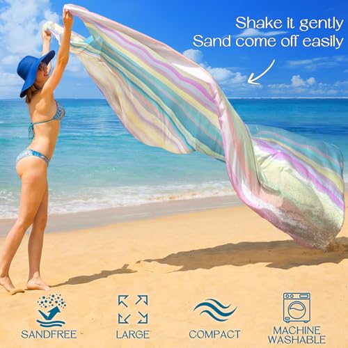 BYDOLL Beach Blanket Waterproof Sandproof,78''X81''/78''X110'' Large Sand Free Oversized Lightweight Sand Resistant Blanket, Picnic Mat for Beach Travel Camping Hiking Essentials - color: Rainbow, size: 78''X81"