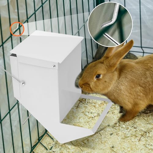2 Pcs Rabbit Feeder for Cages Small Animal Food Pellet Dispenser with Lid Metal Chicken Grit Oyster Shell Squirrel Feeders Outside(4.7 Inches,Mesh Bottom,White) - color: White, size: 4.7 Inches, style: Mesh Bottom