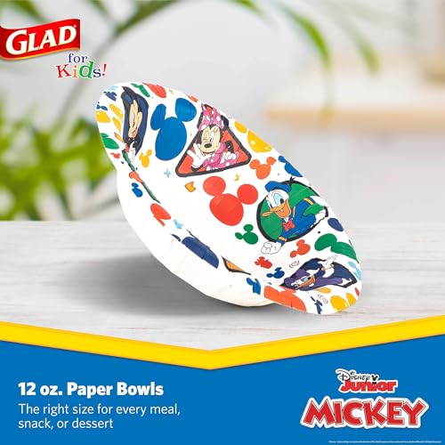 Glad for kids Disney Mickey & Friends Disposable Bowls, 12 Oz, 40 Ct, 8-Pk | Sturdy, cut-resistant paper bowls for snacks and parties, easy cleanup for everyday use - size: 40 Count (Pack of 8)