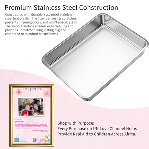 RIZZARI Stainless Steel Cat Litter: Enclosed, Top Entry, Easy Clean | Teflon Non-Stick Coating / High Splash Sides / Odor-Control Seal / Slide-Out Sifting Drawer / Leak-Proof / Multi-Cat & Garage - color: Gray