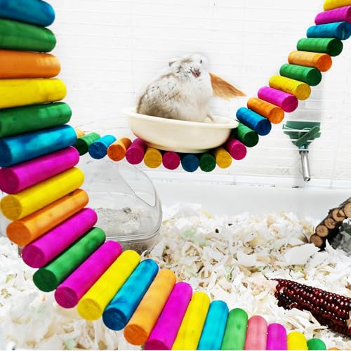 2-Pack Hamster Bridge 15.7 x 2.4 Inch Colorful Flexible Bendy Climbing Ladder Hanging Wooden Stairs Chew Toy for Bird Parrot Chipmunk Sugar Glider Gerbil Mice