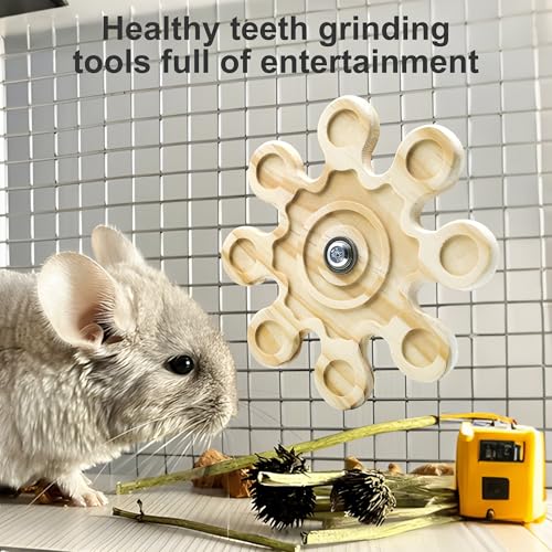 Chinchilla Chew Toys, Natural Wooden Rotating Teeth Grinding Toys, Hanging Chinchilla Cage Accessory and Hamster Exercise Chew Toy for Rabbit, Rat, Bunny, Guinea Pigs, Squirrels