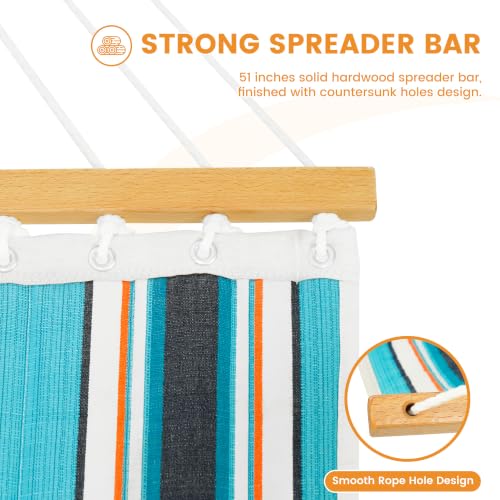 Lazy Daze 12 FT Sunbrella Quilted Hammock, Non-Fading Double Hammock | 2 Person Hammock with Pillow, Straps, Carabiners , All Weather Fade Resistant for Outside, Token Surfside - color: Token Surfside