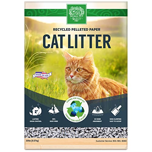 Small Pet Select Recycled Paper Cat Litter, Non-Clumping, 20 lb | Absorbent Low Dust Pellets, Non-Tracking, Odor Control, For Litter Box, Made in USA, Eco-Friendly Recycled Paper - size: 20 lbs