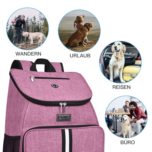 BAGLHER丨Dog Travel Bag, Airline Approved Pet Supplies Backpack, Dog Travel Backpack with 2 Silicone Collapsible Bowls and 2 Food Baskets - color: Light pink-A