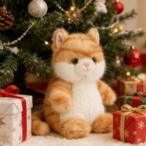 PEACH CAT Cat Stuffed Animal Cute Kitten Plushies Small Plush Toys Gifts for Kids Yellow (Squeaky) - style: Orange Cat