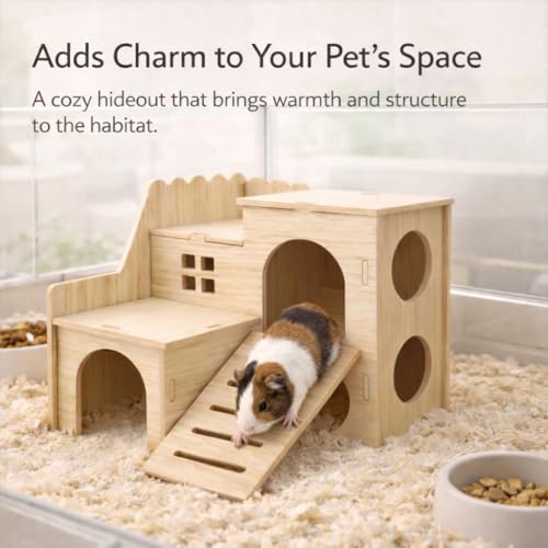 Large Hamster Maze Wood House Fun Slide House Double-Decker Hut Chew Toys for Bigger Syrian Hamsters Dwarf Gerbil Mouse Mice Rat Small Animals