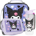 Get Trend Kuromi Girls Lunch Box 3Pc Set | Kids Insulated Lunch Bag with BPA-Free Water Bottle and Bento Box, Back to School Kawaii Gifts for Girls - color: Black/Purple Kuromi