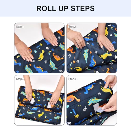 david's kids Toddler Nap Mat with Removable Pillow and Minky Fleece Blanket, 55"x23",Ultra Soft Slumber Bags for Boys, Perfect for Preschool, Daycare, Kids Sleeping Bags with Rollup Design, Dinosaur - color: Dinosaur