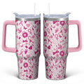 30oz Breast Cancer Awareness Stainless Steel Tumbler with Handle and Straw,Pink Ribbon Mug Cup Water Bottle with Lid and Straw, Patients Survivor Women Gifts - color: Cancer2